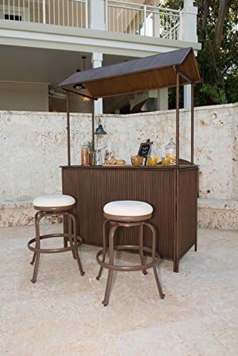 Panama Jack Tiki Bar 3 Piece Backless Barstool Set Outdoor Sunbrella Dolce Mango