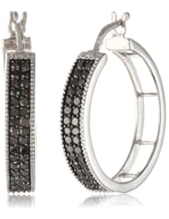 Sterling Silver Black Diamond Hoop Earrings, 0.75"