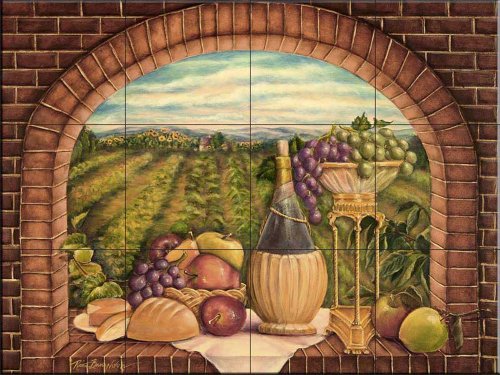 Kitchen Backsplash Tile Mural - Tuscan Wine II