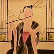 Chinese painting Original Hand Painted Watercolor - Woman playing the flute in springtime