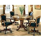 3-in-1 Oak Finished Wood Poker, Pool, Game, Dining Table and 4 Chairs Set