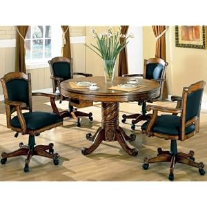 3-in-1 Oak Finished Wood Poker, Pool, Game, Dining Table and 4 Chairs Set by AtHomeMart