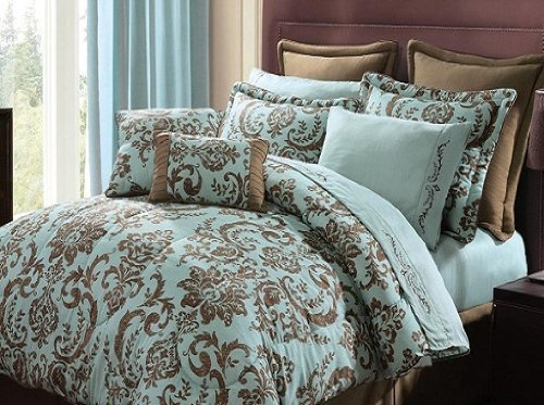 12 pc modern comforter set / bed in a bag / 90x90 queen size bedding by Plush C Collection