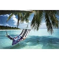Tropical Beach (Hammock Under Tree) Art Poster Print
