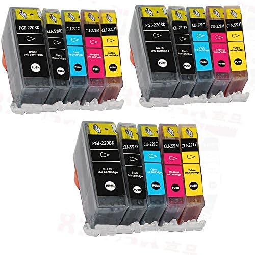 HOTCOLOR(TM) New Compatible Ink Cartridge for Canon PGI-220 CLI-221 PGI220 CLI221 15PK Replacement for Canon PIXMA IP3600 IP4600 MP620 MP980 MX860 MP560 IP4700 MP640 ect