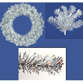  36 inch Pre-Lit Sparkling Silver Tinsel Artificial Christmas Wreath - Clear Lights