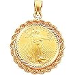 14K Gold 1/4oz American Eagle Coin & Rope Bezel New