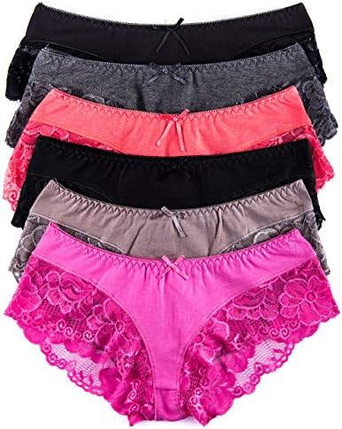 Lady Princess Juniors 6 Pack Hipster Panties w Lace (Small, 6PK:Fuchsia/Coral)
