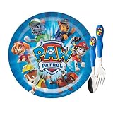 Zak! Designs PWPB-2070 Dinnerware Set, includes 3-Section Plate, Fork and Spoon with Paw Patrol Grap