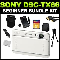 SONY DSC-TX66 (White) 18 MP 3.3"TP LCD 5X Optical Zoom Digital Camera Beginner Bundle Kit includes (Charger, Battery, 8GB SD Card, Tripod, Camera Case, Card Reader, Card Wallet & Cleaning Kit) 