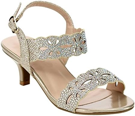 BLOSSOM GIRL BC31 Children Girls' Glitter Rhinestone Low Heel Slingback Sandals, Color:NUDE, Size:13 M US Little Kid
