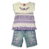 Lipstik Girls - Girls Short Set, White, Blue Denim, Purple