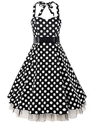Cotton/Elastane Polka Dot Print Vintage Gathered Lace Sweetheart Full-Skirt Halter Evening Dress/Wedding Party Dress 