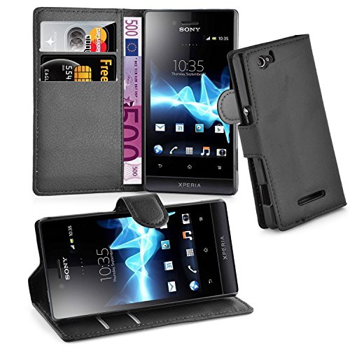 Sony Xperia M Case , CADORABO [Stand Feature] [Ultra Low Profile] Xperia M Case Wallet [BLACK] PU Leather Wallet Case with STAND Flip Cover for Xperia M - BLACK [Lifetime Warranty]