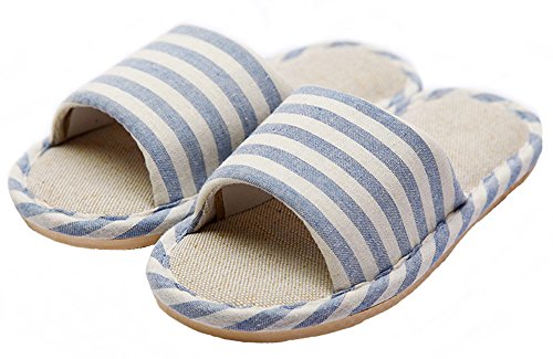 HW-GOODS Womens Blue Stripe Open Toe Hemp Slippers