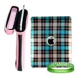 Apple iPad MB292LL/A Tablet Accessories, Protection Kit : PINK Snug Fit Canteen Style Hard Cube Case with Tilt Stand for Apple Ipad Tablet + Blue Plaid Designer iPad Snap On Case + VG Live * Laugh * Love Silicone Wrist band!!!