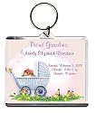 Proud Grandma Too Cute Birth Announcement Photo Key Chain, Personalized, 2.75" x 3.25" Carriage (Girl)