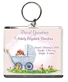 Proud Grandma Too Cute Birth Announcement Photo Key Chain, Personalized, 2.75 x 3.25 Carriage (Girl)