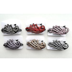 Rhinestone Bling Hair Clip with Peacock Set of 6 Assorted Colors for every outfit!
