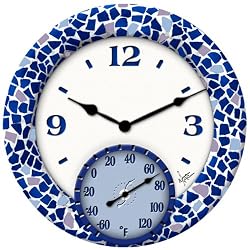 Springfield  91502 14" Poly Resin Mosiac Sea Clock with Thermometer
