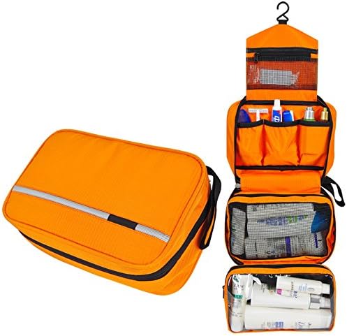 JIELIOU Compact Hanging Toiletry Bag Rugged &amp; Water Resistant With Mesh Pockets Portable Toiletry Bag Travel Bags (Orange)