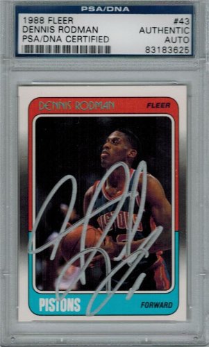 Dennis Rodman Autographed/Hand Signed Pistons 1988 Fleer Rookie Card #43 - PSA