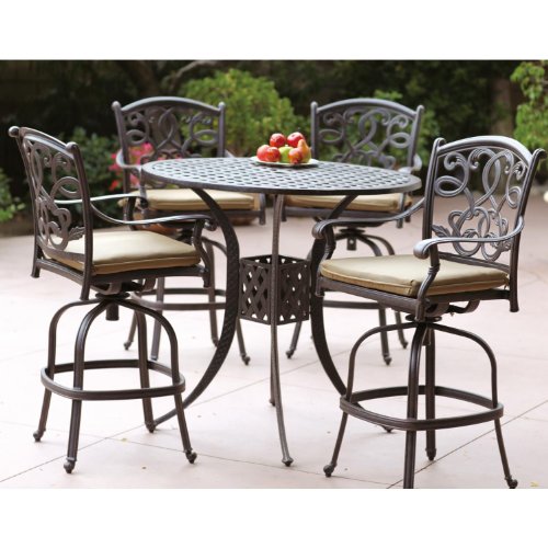 Darlee Santa Monica Cast Aluminum Outdoor Patio Bar Set With Cushions - 42 Inch Round - Antique Bronze