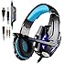 AFUNTA Gaming Headset for PlayStation 4 PS4 Tablet PC iPhone 6/6s/6 plus/5s/5c/5, 3.5mm Headphone with Microphone LED Light - Black + Blue