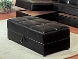 Storage Ottoman with Button Tufted Design in Black Vinyl