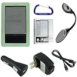 IMAGE OF Super Bundle for the Barnes and Noble Nook eReader (1st Edition): Silicone Skin Gel Case (Green), eBook LED Bright Light, USB Data Sync Cable, Screen Protector, USB Car Charger, USB Wall Home/Travel Charger, and Free Carabiner Key Chain