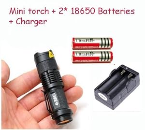 Coco CREE XML-T6 Led 1000 Lumens 3 Modes Mini Pocket Flashlight Torch Set (with 2* 18650 Batteries and Charger)