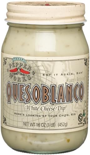 Texas Pepper Works Queso Blanco, White Cheese Dip, Mild, 16-Ounce Jars (Pack of 3)
