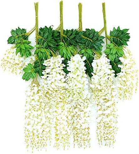 3.6 Feet Romantic Artificial Fake Wisteria Vine Ratta Silk Hanging Flower Plant, 12 Pieces--White