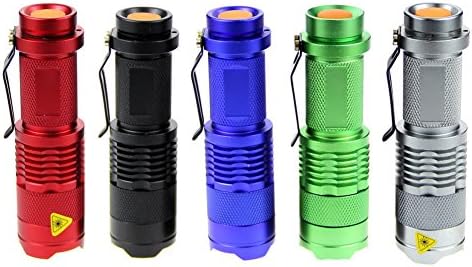 Mini LED Flashlight Torch 7W 300LM Adjustable Focus Zoom Light Lamp 3 Mode (5 Color-3 Mode, With Battery)