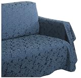 Ibiza Damask Leaf Jacquard Love Seat Throw Cover, Blue