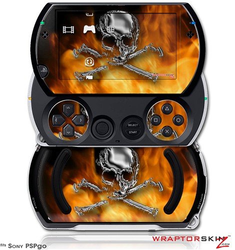 PSPgo Skin and Screen Protector Kit - Chrome Skull on Fire fits Sony PSP go
