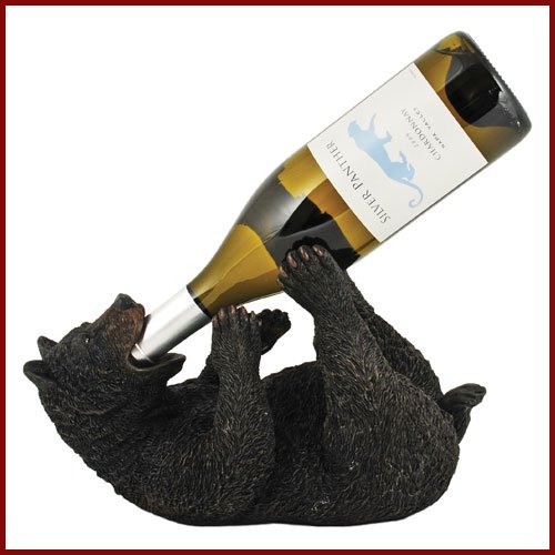 Wine Bottle Holder - Wine Rack - BLACK BEAR Drinking Wine - Great Home Bar Decor Idea!
