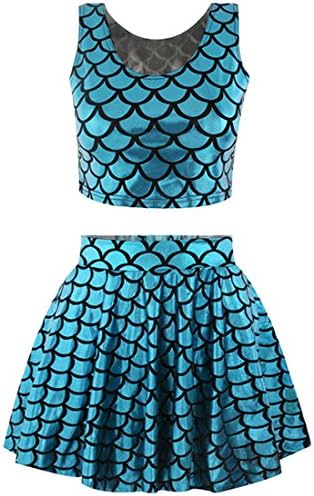 Azbro Fish Scale Print Crop Top Mini Skirt Matching Sets