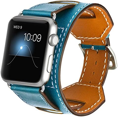 Apple Watch Band, Ronkoen Cuff Leather Watchband Strap Bracelet Replacement Wrist Band With Adapter Clasp for Apple Watch iWahtch 38mm--Teal