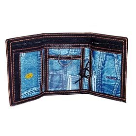 Light Blue Tri-Folding Denim Design Wallet