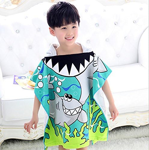 SFamily Kid Hooded Bath Towel Children Microfiber Bathrobe Cape Cloak (Blue Shark)