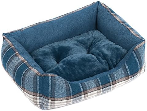Favorite Small Rectangle Soft Warm Indoor Pet Puppy Dog Cat Sleeping Pad House Bed Cushion with Removable Mat, Blue S