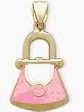 10 Karat Yellow Gold & Pink Enamel Purse Pendant with 18 chain