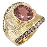18KT Mocha Tourmaline, Cognac & White Diamond Saddle Ring