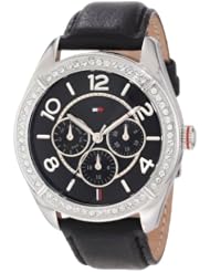 Tommy Hilfiger Womens 1781248 Sport Stainless Steel Black Leather Multi-Function Watch