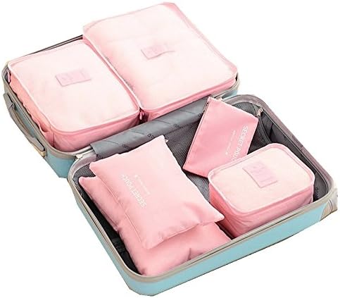 UIColor® 6 Set Packing Cubes,Travel Organizers Packing Cubes Luggage Packing Organizers- Laundry Bag, for Travel or Camping for Clothing Cosmetics Shoes Socks Underwares Bras Storage (Pink)