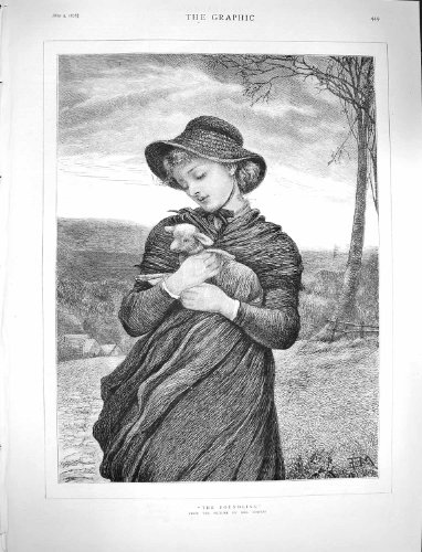 1878 のステープルは若い女性子ヒツジの国場面を印刷します