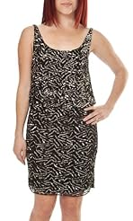 Elasticized   Waistline Draped Sequined Beaded Polyester/Silk/Spandex Scoop Neck  Dress