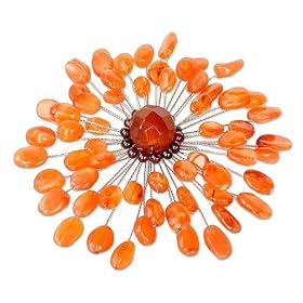 Garnet and carnelian brooch, 'Sunflower' 4 W 1 L by NOVICA
