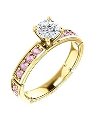 14K Yellow Gold Round Cut White and Pink Diamond Ring -- LIFETIME WARRANTY